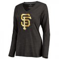 Women's San Francisco Giants Gold Collection Long Sleeve V-Neck Tri-Blend T-Shirt Black