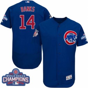 Mens Majestic Chicago Cubs #14 Ernie Banks Royal Blue 2016 World Series Champions Flexbase Authentic Collection MLB Jersey