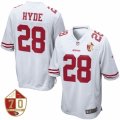 Men's San Francisco 49ers #28 Carlos Hyde Nike White 70th Anniversary Patch Game Jersey