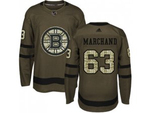 Youth Adidas Boston Bruins #63 Brad Marchand Green Salute to Service Stitched NHL Jersey