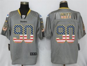 Nike Steelers #90 T.J. Watt Gray USA Flag Fashion Elite Jersey