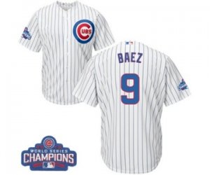 Youth Majestic Chicago Cubs #9 Javier Baez Authentic White Home 2016 World Series Champions Cool Base MLB Jersey