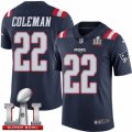 Youth Nike New England Patriots #22 Justin Coleman Limited Navy Blue Rush Super Bowl LI 51 NFL Jersey