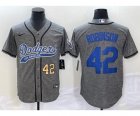 Men's Los Angeles Dodgers #42 Jackie Robinson Number Grey Gridiron Cool Base Stitched Baseball Jersey
