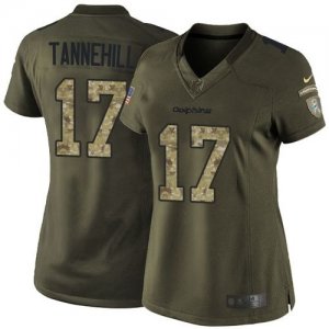 Women Nike Miami Dolphins #17 Ryan Tannehill Green Salute to Service Jerseys