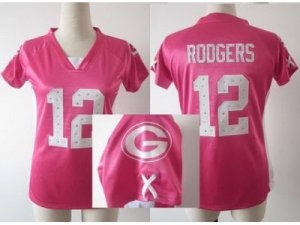 Nike Women Green Bay Packers #12 Aaron Rodgers Pink Womens Draft Him II Top Jerseys