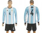 Argentina #4 Gino Home Long Sleeves Soccer Country Jersey