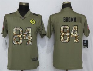 Nike Steelers #84 Antonio Brown Olive Camo Women Salute To Service Limited Jersey