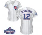 Womens Majestic Chicago Cubs #12 Kyle Schwarber Authentic White Home 2016 World Series Champions Cool Base MLB Jersey