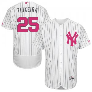 Men\'s Majestic New York Yankees #25 Mark Teixeira Authentic White 2016 Mother\'s Day Fashion Flex Base MLB Jersey