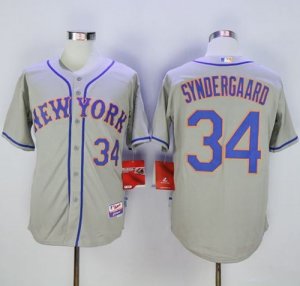 MLB Men New York Mets #34 Noah Syndergaard Grey Road Cool Base Stitched Jersey