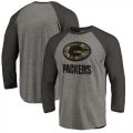 Green Bay Packers NFL Pro Line by Fanatics Branded Black Gray Tri Blend 34-Sleeve T-Shirt