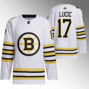 Men\'s Boston Bruins #17 Milan Lucic White 100th Anniversary Stitched Jersey