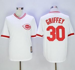 Mitchell And Ness Cincinnati Reds #30 Ken Griffey White Throwback Stitched Baseball Jersey