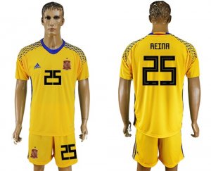 Spain 25 REINA Yellow Goalkeeper 2018 FIFA World Cup Soccer Jersey