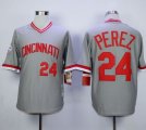 Mitchell and Ness Cincinnati Reds #24 Tony Perez Stitched Grey Throwback Baseball Jersey