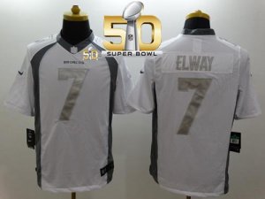 Nike Denver Broncos #7 John Elway White Super Bowl 50 Men\'s Stitched NFL Limited Platinum Jersey