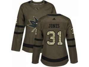 Women Adidas San Jose Sharks #31 Martin Jones Green Salute to Service Stitched NHL Jersey