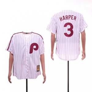 Phillies #3 Bryce Harper White Cooperstown Collection Jersey