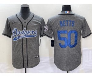 Men\'s Los Angeles Dodgers #50 Mookie Betts Grey Gridiron Cool Base Stitched Baseball Jersey
