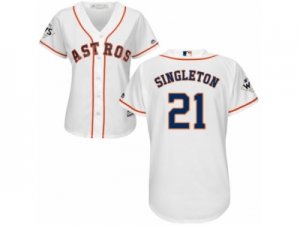 Women Majestic Houston Astros #21 Jon Singleton Replica White Home 2017 World Series Bound Cool Base MLB Jersey