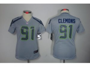 Nike Women Seattle Seahawks #91 Chris Clemons Grey NFL Jerseys