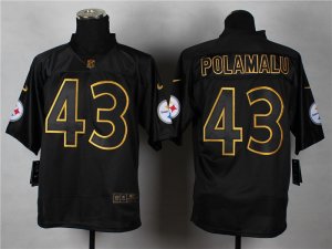 Nike Pittsburgh Steelers #43 Troy Polamalu black jerseys[Elite gold lettering fashion]