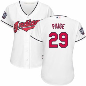 Womens Majestic Cleveland Indians #29 Satchel Paige Authentic White Home 2016 World Series Bound Cool Base MLB Jersey