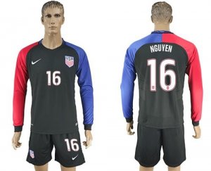 USA #16 Nguyen Away Long Sleeves Soccer Country Jersey