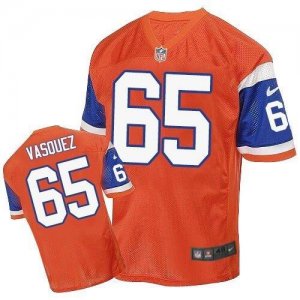 Nike Denver Broncos #65 Louis Vasquez Orange Throwback Men Stitched NFL Elite Jersey