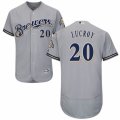 Men's Majestic Milwaukee Brewers #20 Jonathan Lucroy Grey Flexbase Authentic Collection MLB Jersey