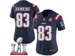 Womens Nike New England Patriots #83 Lavelle Hawkins Limited Navy Blue Rush Super Bowl LI 51 NFL Jersey