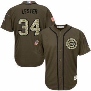 Men\'s Majestic Chicago Cubs #34 Jon Lester Replica Green Salute to Service MLB Jersey