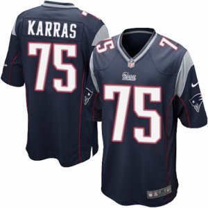 Mens Nike New England Patriots #75 Ted Karras Game Navy Blue Team Color NFL Jersey