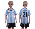 Argentina #21 Dybala Home Kid Soccer Country Jersey