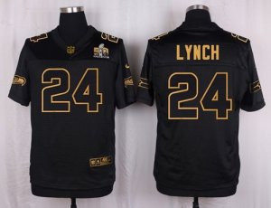 Nike Seattle Seahawks #24 Marshawn Lynch Black Pro Line Gold Collection Jersey(Elite)