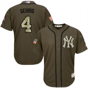 Men\'s Majestic New York Yankees #4 Lou Gehrig Replica Green Salute to Service MLB Jersey