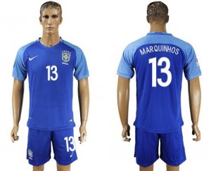 Brazil #13 Marquinhos Blue Soccer Country Jersey