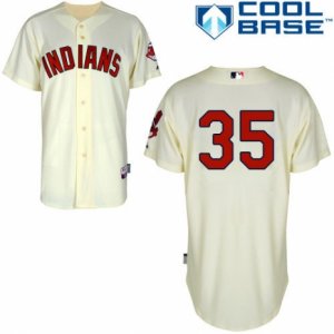 Men\'s Majestic Cleveland Indians #35 Abraham Almonte Replica Cream Alternate 2 Cool Base MLB Jersey