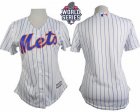 Women New York Mets Blank White(Blue Strip) W 2015 World Series Patch Home Stitched MLB Jersey