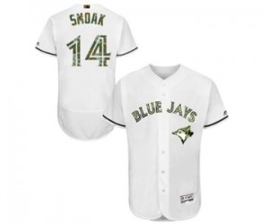 Mens Majestic Toronto Blue Jays #14 Justin Smoak Authentic White 2016 Memorial Day Fashion Flex Base MLB Jersey