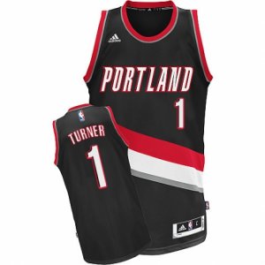 Mens Adidas Portland Trail Blazers #1 Evan Turner Swingman Black Road NBA Jersey