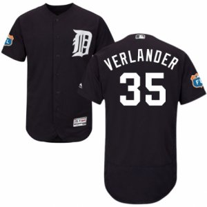 Men\'s Majestic Detroit Tigers #35 Justin Verlander Navy Blue Flexbase Authentic Collection MLB Jersey