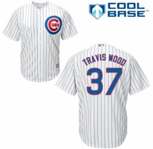 Mens Majestic Chicago Cubs #37 Travis Wood Authentic White Home Cool Base MLB Jersey