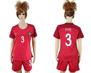 Womens Portugal #3 Pepe Home Soccer Country Jersey