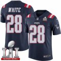 Mens Nike New England Patriots #28 James White Limited Navy Blue Rush Super Bowl LI 51 NFL Jersey