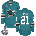 Mens Reebok San Jose Sharks #21 Ben Smith Premier Teal Green Home 2016 Stanley Cup Final Bound NHL Jersey