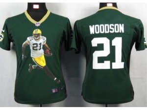 Nike Women green bay packers #21 woodson green Portrait Fashion Game Jerseys