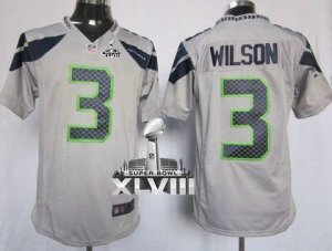 Nike Seattle Seahawks #3 Russell Wilson Grey Alternate Super Bowl XLVIII NFL Game Jersey