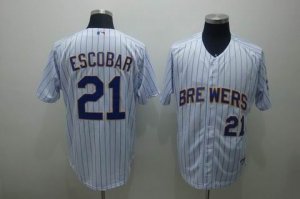 mlb milwaukee brewers #21 escobar white(blue strip)